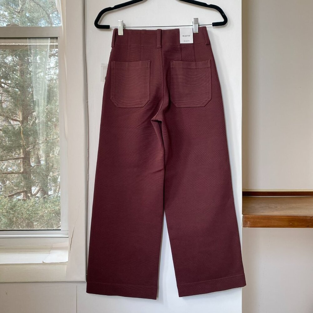 Anthropologie The Colette Knit Crop Wide-Leg Pants Burgundy Red 25 - Picture 6 of 10